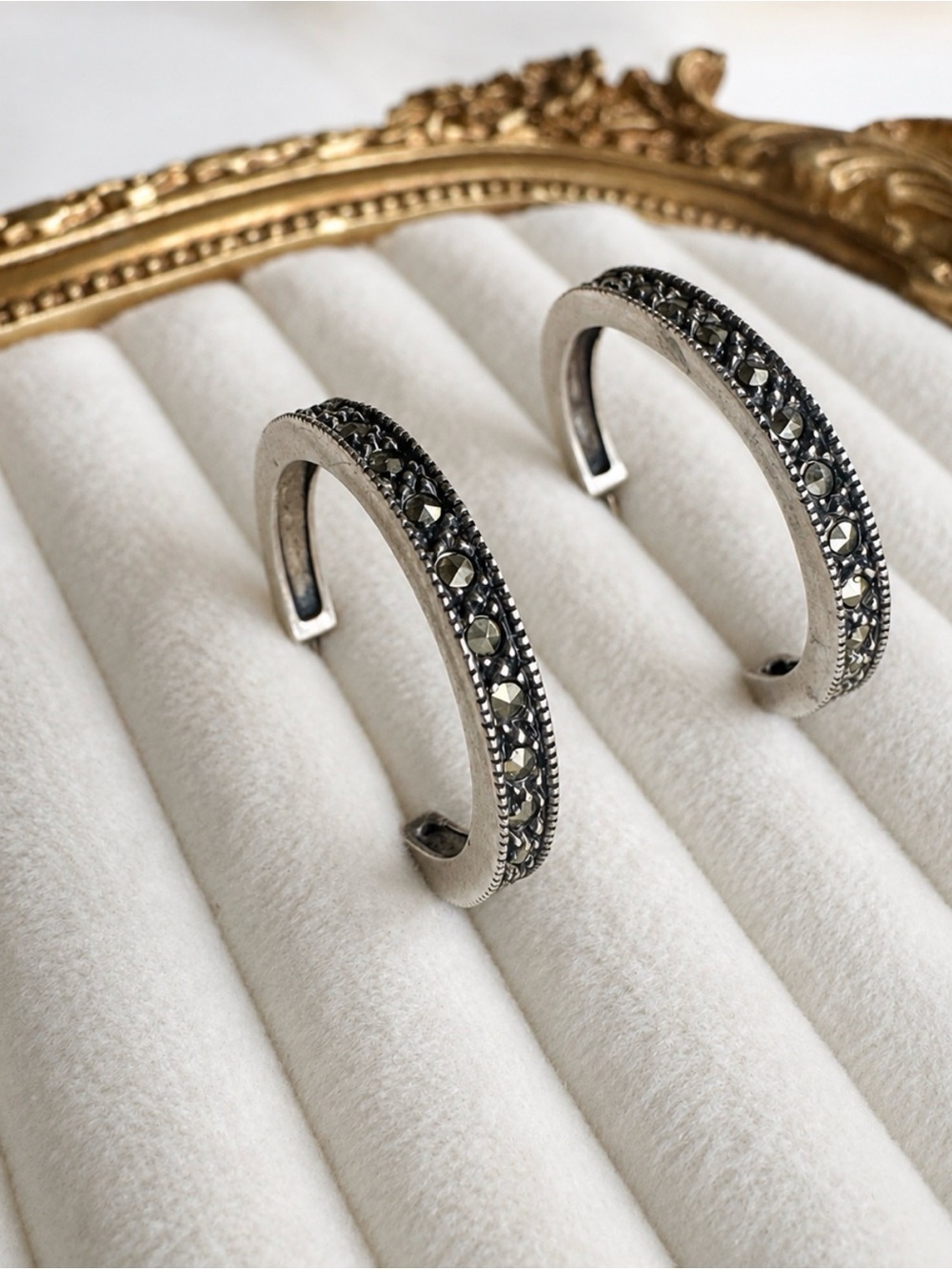 Judith Jack Sterling Silver Marcasite Half Hoop Earrings 6.34g